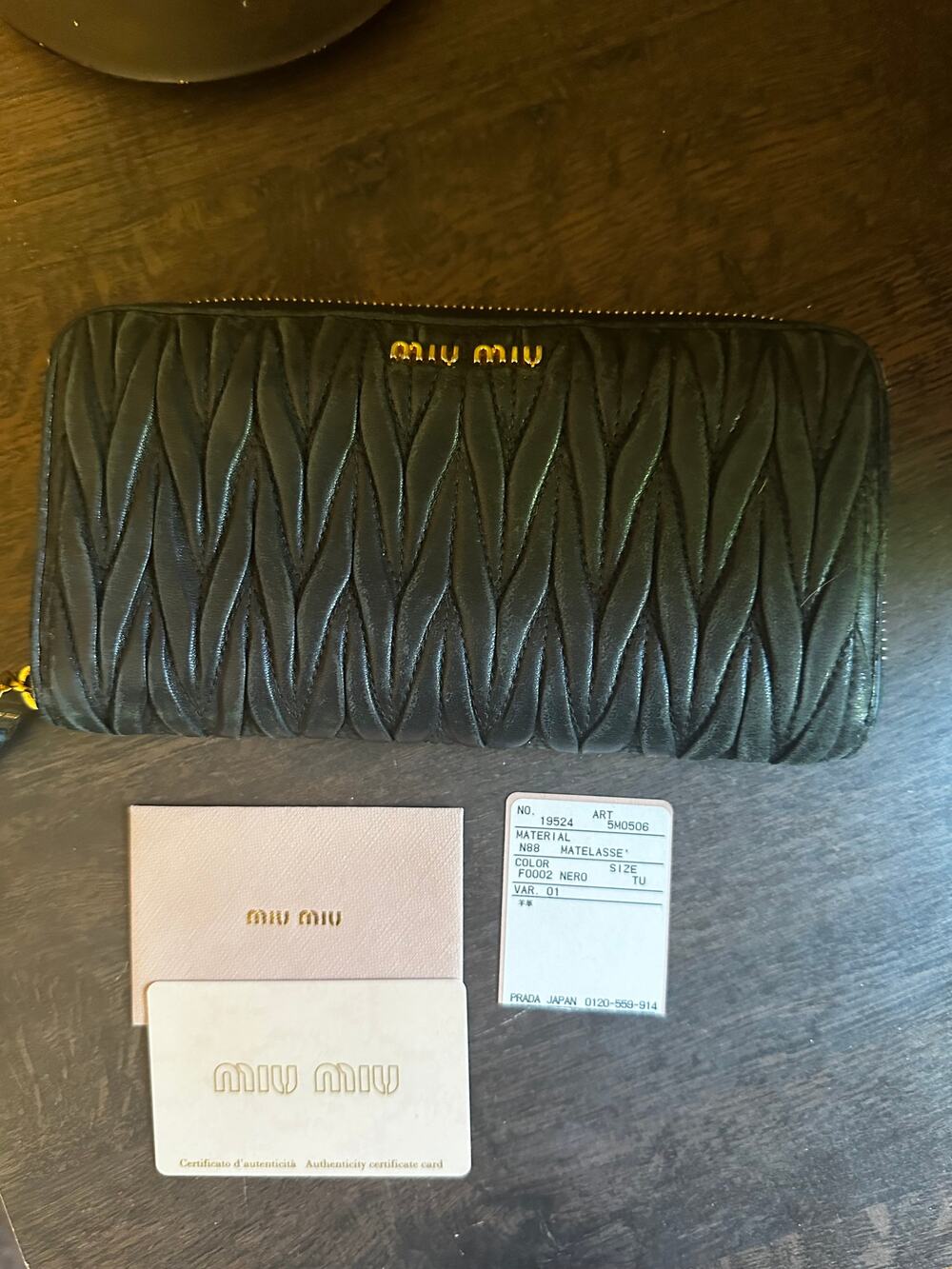 VINTAGE MIU MIU MATELASSE NERO NAPPA LONG ZIP WALLET